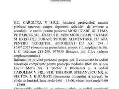 Anunt public privind depunerea solicitarii de emitere a acordului de mediu